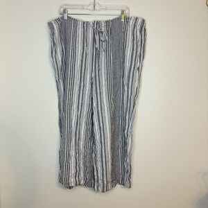 Time and Tru Blue and White Striped Wide Leg Pants Linen Blend Size XL